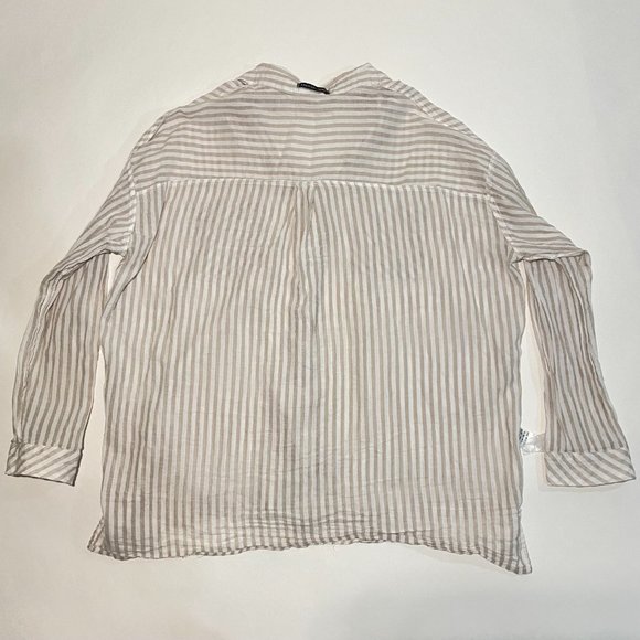 Robertson + Rodeo Oversized Striped Blouse Shirt Pockets White/Tan Women's Sz M - Picture 5 of 8